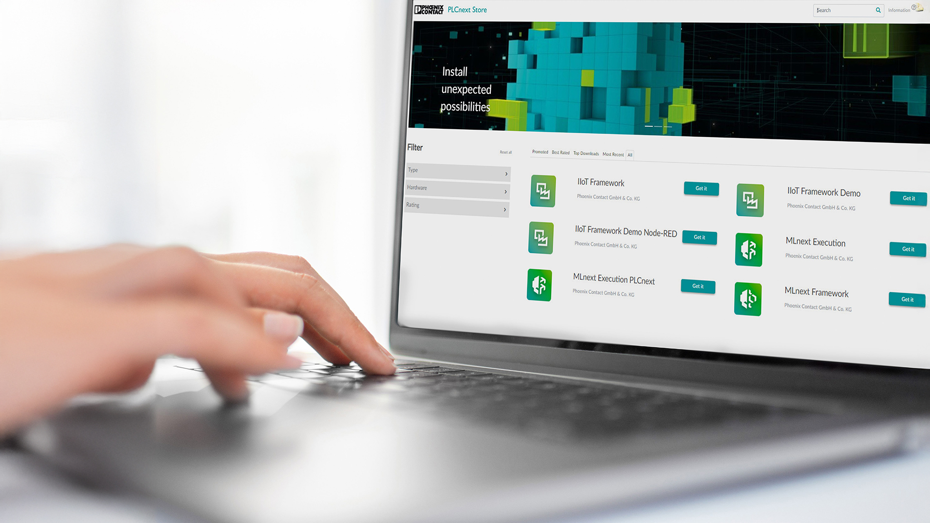 Flexible Einsatzmöglichkeiten ohne Hardwarebindung: MLnext lässt sich als Demoversion aus dem PLCnext Store herunterladen. Bild: Phoenix Contact GmbH & Co. KG