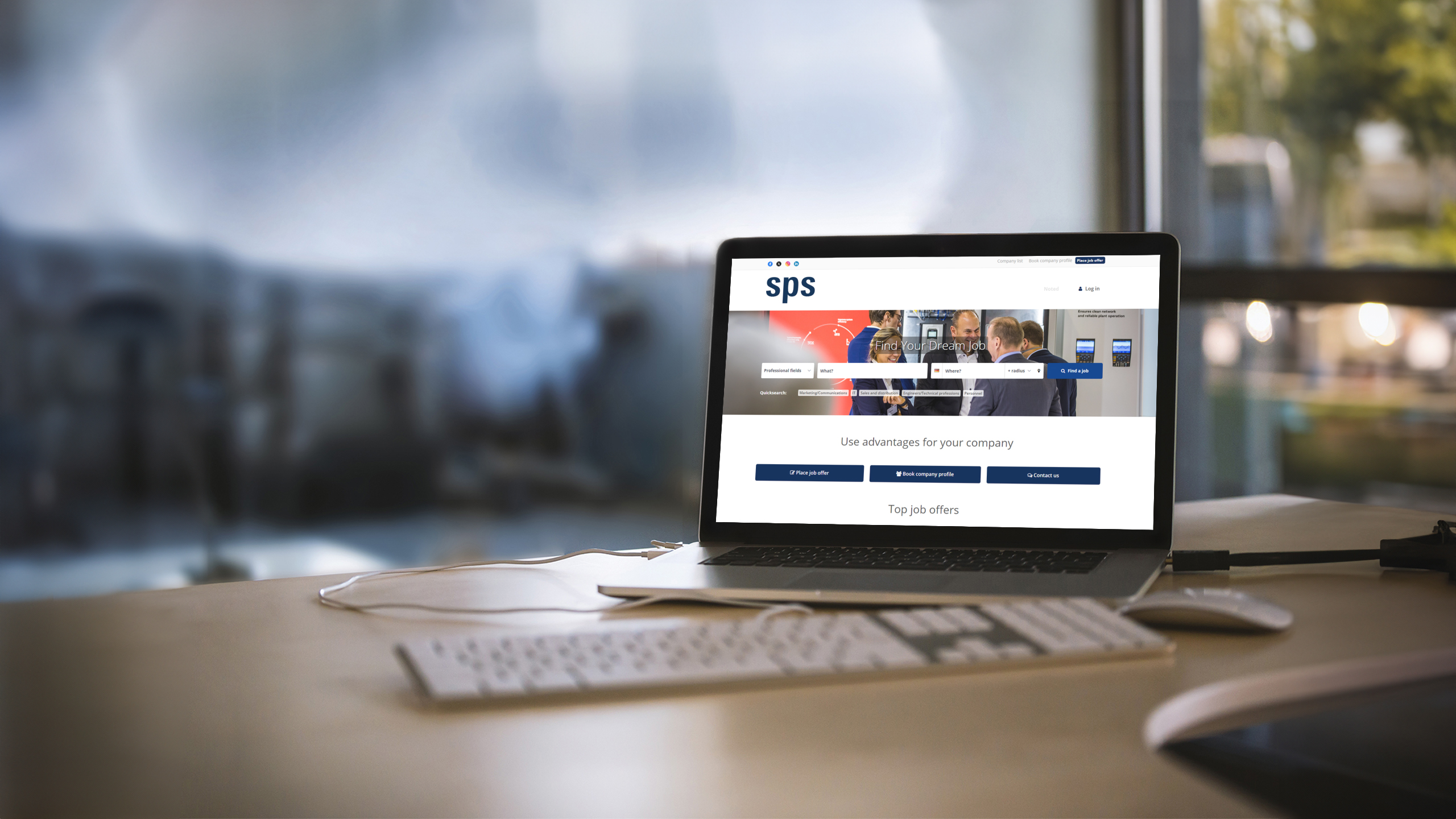 Laptop displaying the SPS CareerDrive platform for recruiting and job postings in the automation industry to attract qualified professionals.