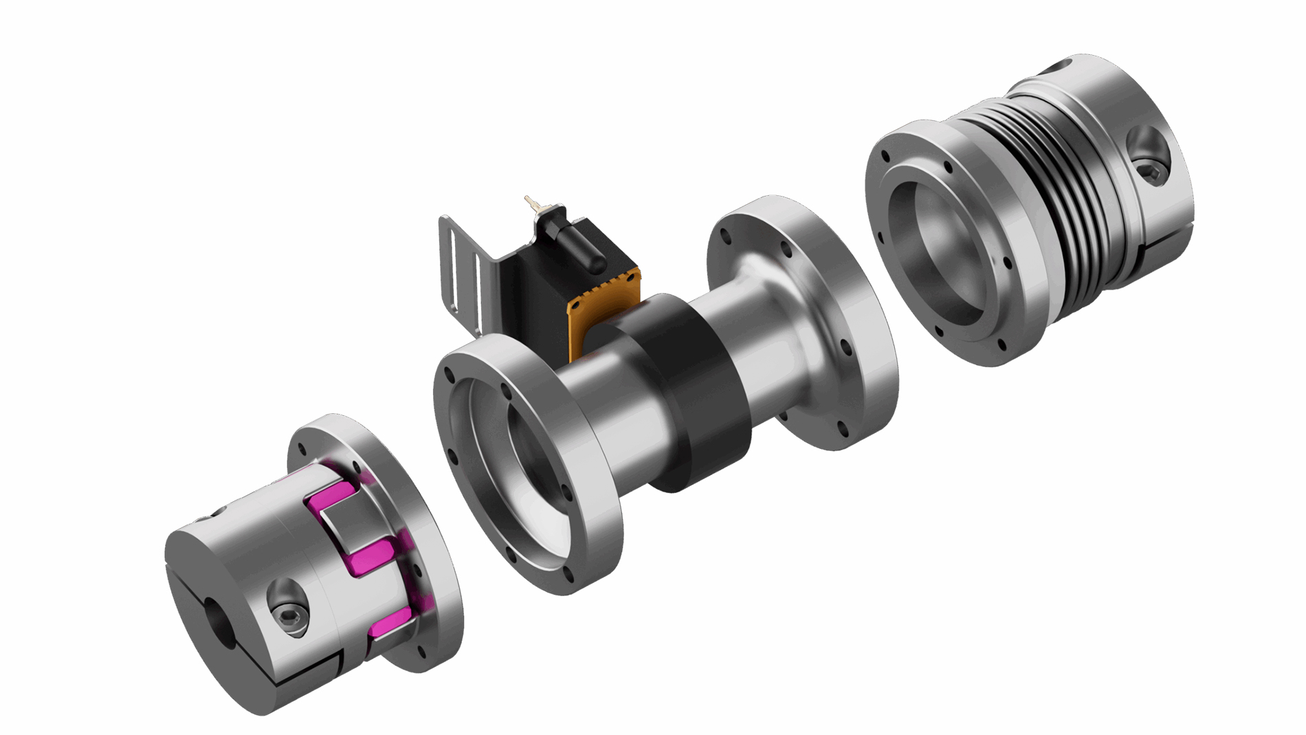Die IPK-Modellreihe ermöglicht die Erfassung von Betriebsdaten direkt im Antriebsstrang. Das Baukastenprinzip von R+W erlaubt den Anbau von verschiedenen Kupplungsvarianten. Foto: R+W Antriebselemente