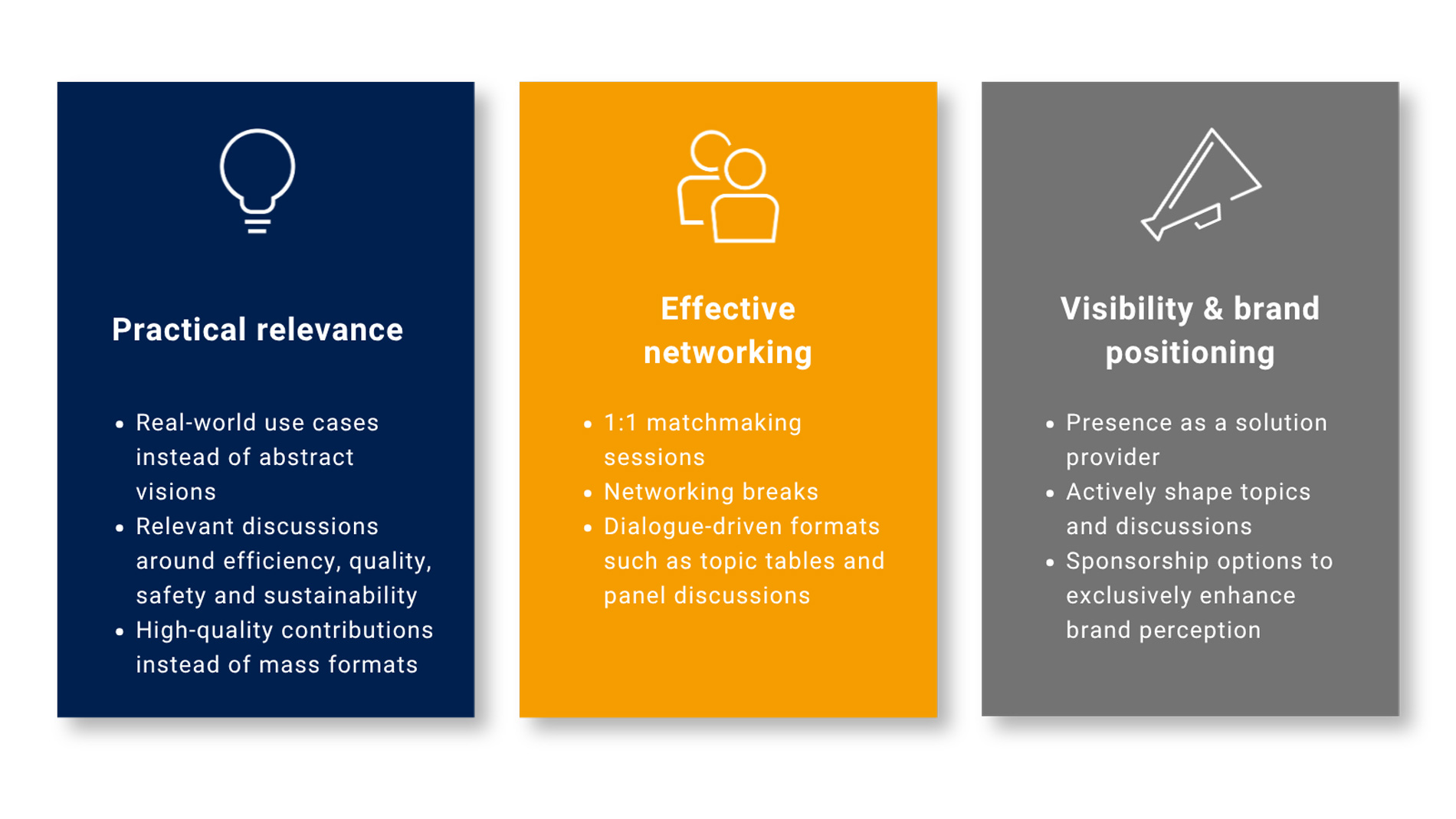Infographic showing the key benefits of the Industrial Technology Summit for solution providers: practical industry insights, structured networking opportunities and increased visibility and brand positioning.